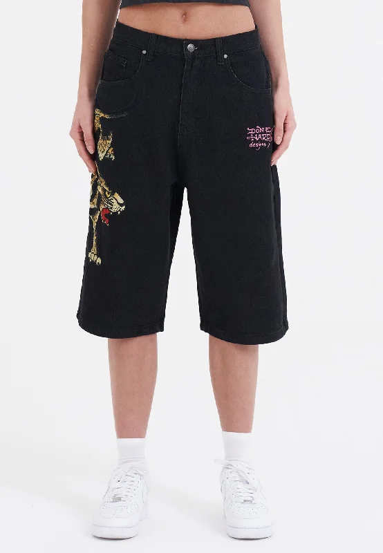 The Best Sale of the Year!The Best Sale of the Year!Womens Panther Crawl Relaxed Denim Jorts Shorts - Black