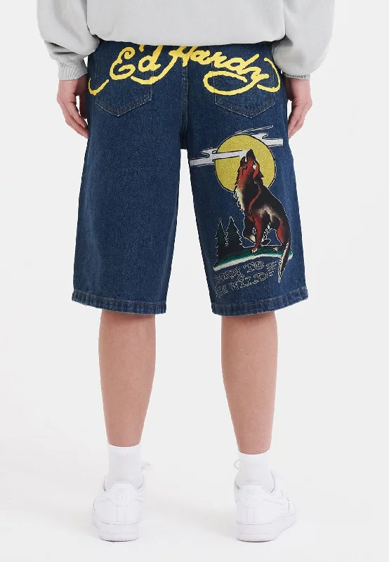 Shop Now and Save!Shop Now and Save!Womens Born Wild Relaxed Denim Jorts Shorts - Indigo