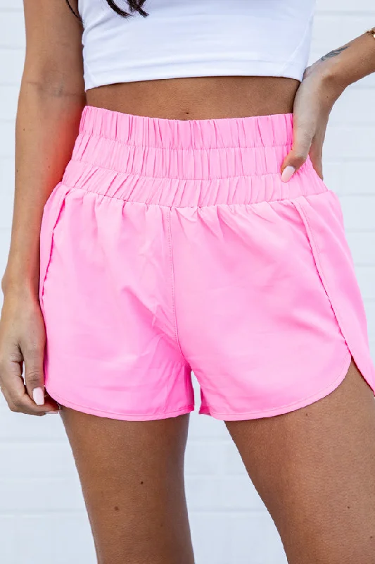 Savings You Can’t Ignore!Savings You Can’t Ignore!Errands To Run Solid Pink High Waisted Athletic Shorts SALE