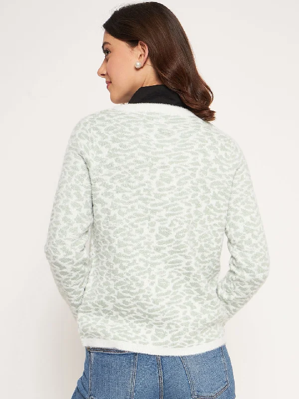 Madame Colourblocked Mint Green Cardigan