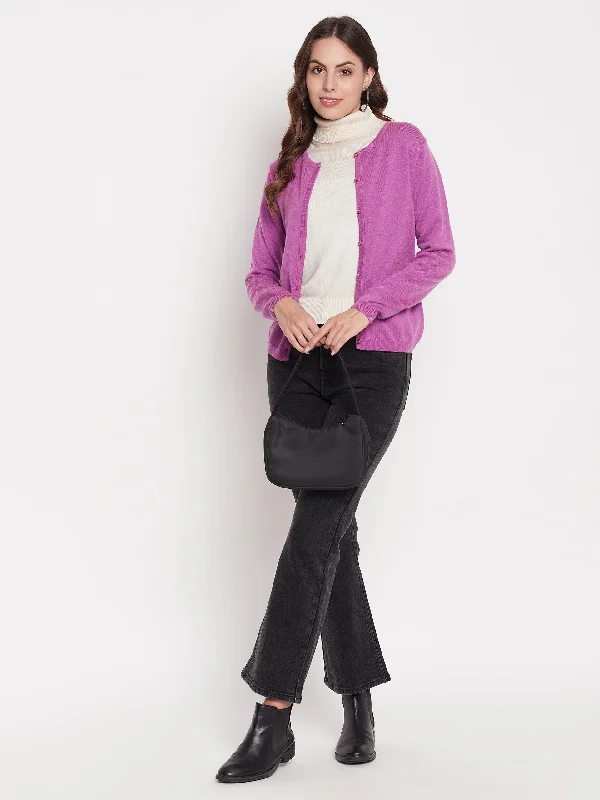 Madame Women Solid Mauve Cardigans