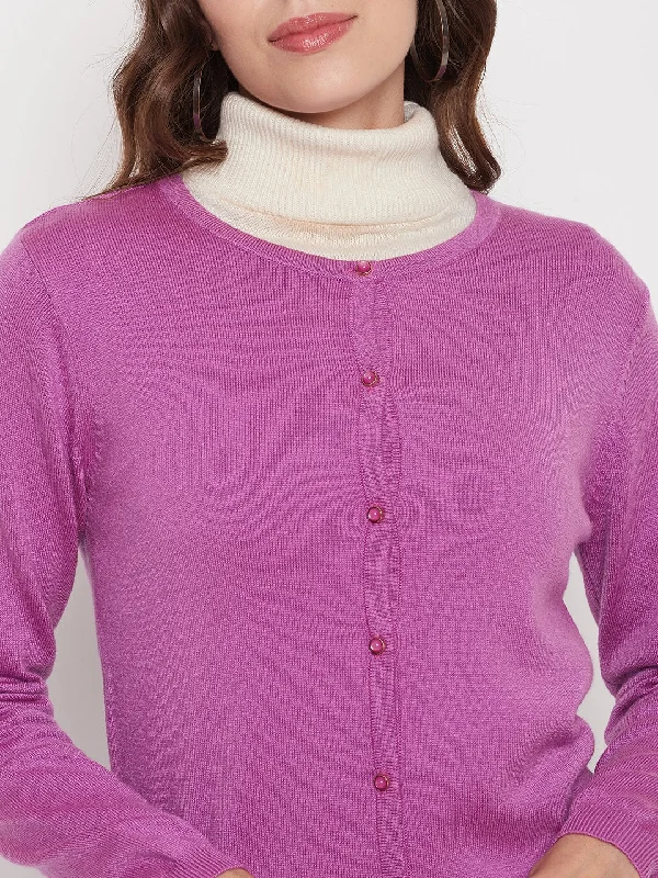 Madame Women Solid Mauve Cardigans