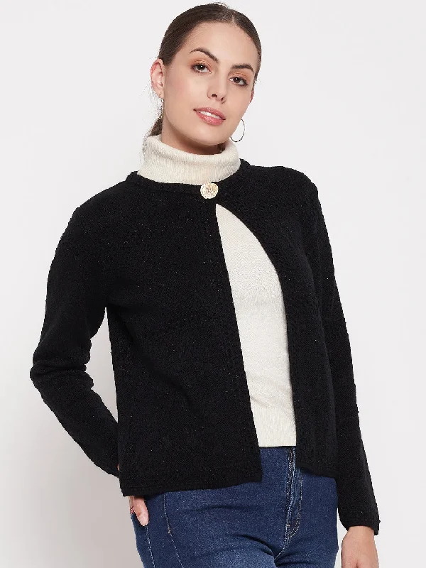 Madame Women Solid Black Cardigans