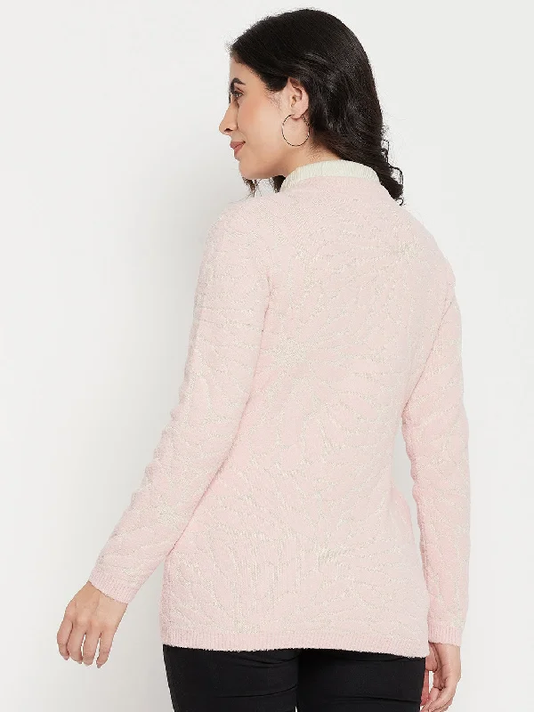 Madame V-neck Solid Pink Cardigan