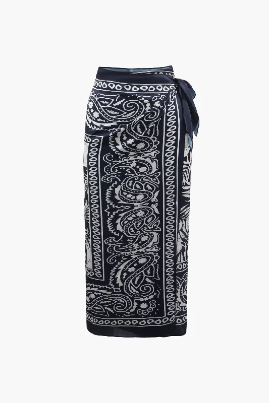 Paisley Print Knot Side Midi Skirt