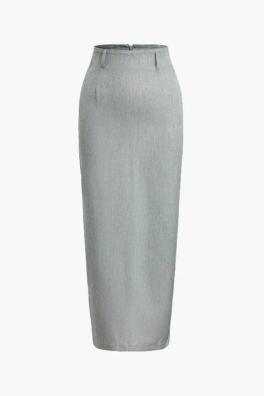 Solid Slit High Waist Maxi Skirt