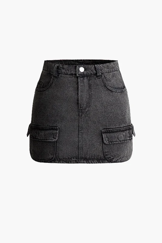 Flap Pocket Denim Mini Skirt