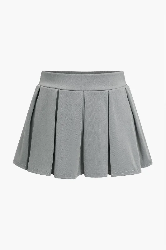 Solid Pleated Mini Skirt