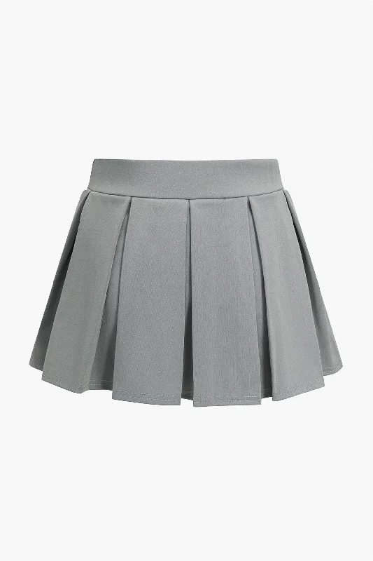 Solid Pleated Mini Skirt