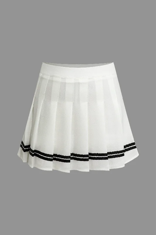 Stripe Print Pleated A-Line Skirt