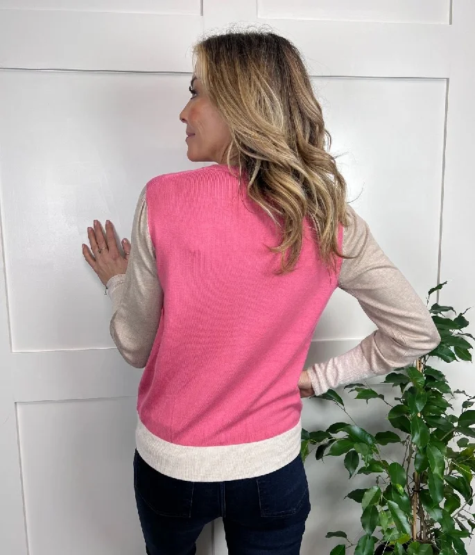 Pink Colour Block Cardigan