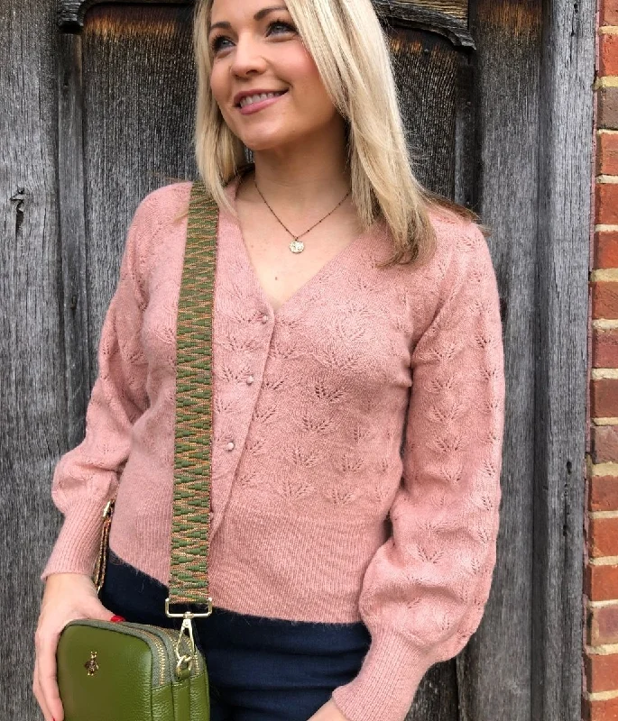 Pink Pointelle Knit Cardigan