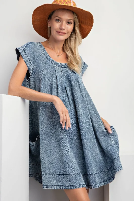 Hot Girl Stone Washed Denim Swing Dress