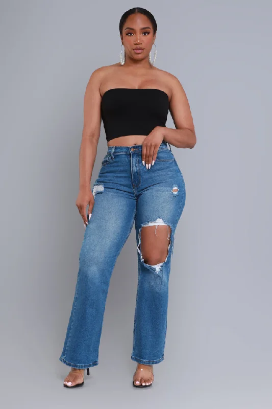 No Dress Code High Waist Distressed Bootcut Jeans - Dark Wash