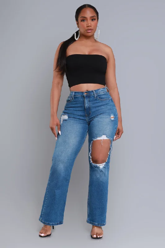 No Dress Code High Waist Distressed Bootcut Jeans - Dark Wash