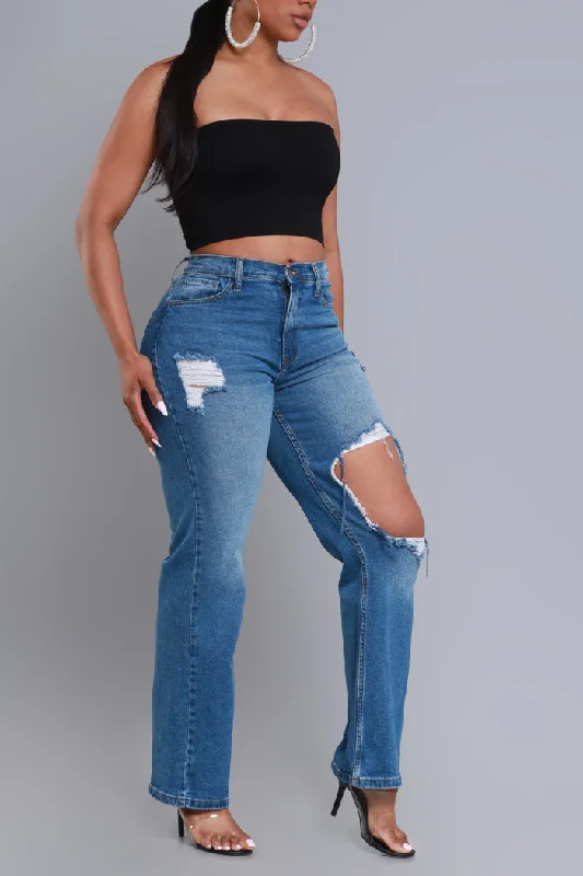 No Dress Code High Waist Distressed Bootcut Jeans - Dark Wash