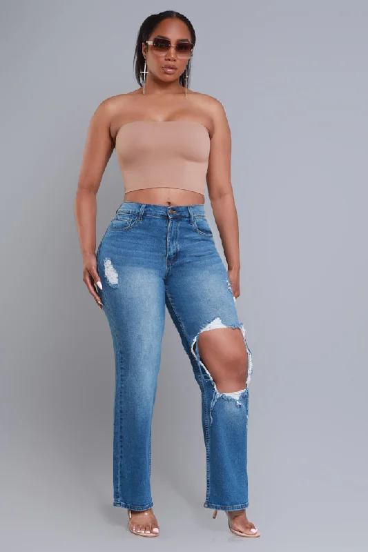 No Dress Code High Waist Distressed Bootcut Jeans - Medium Wash