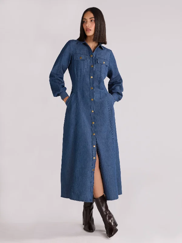 Petite Long Sleeve Denim Shirt Dress