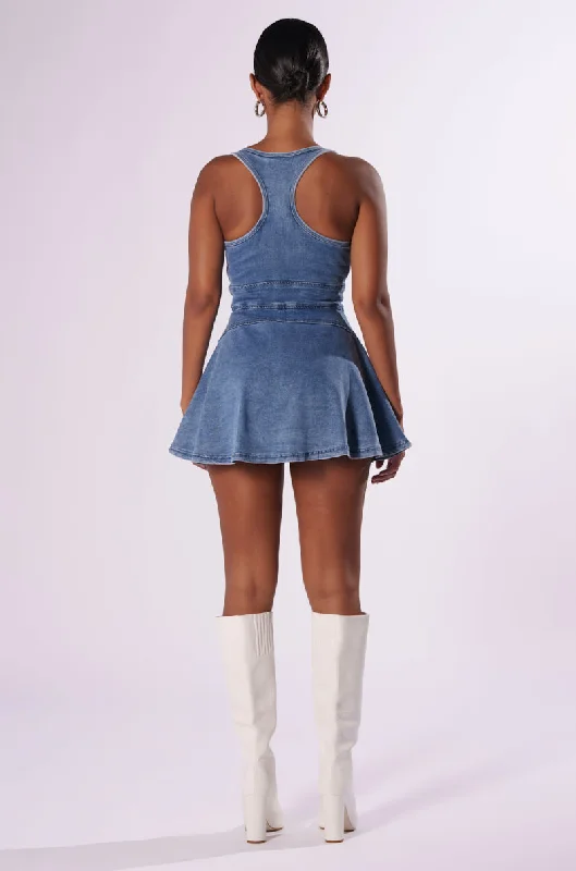 VIVIAN DENIM MINI DRESS IN BLUE