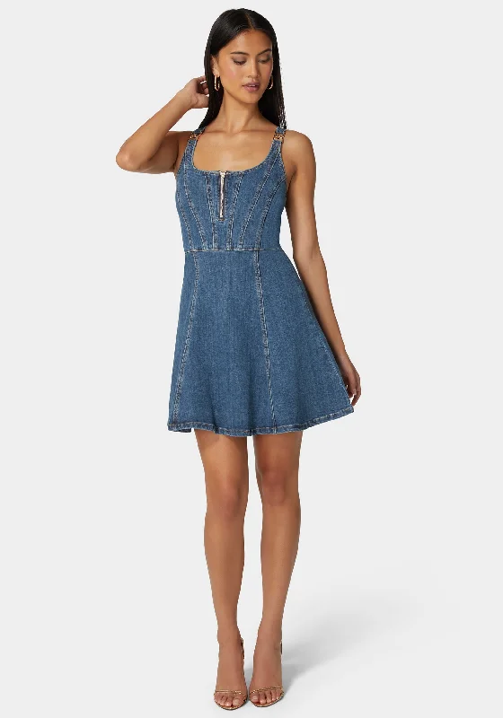 Trim Detail Fit & Flare Denim Dress