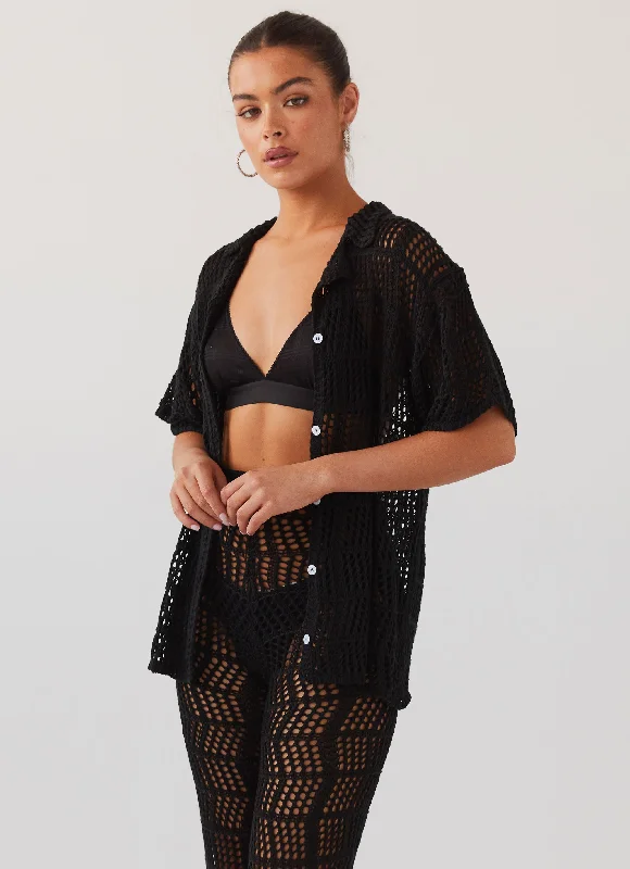 Cabo Paradise Crochet Shirt - Black