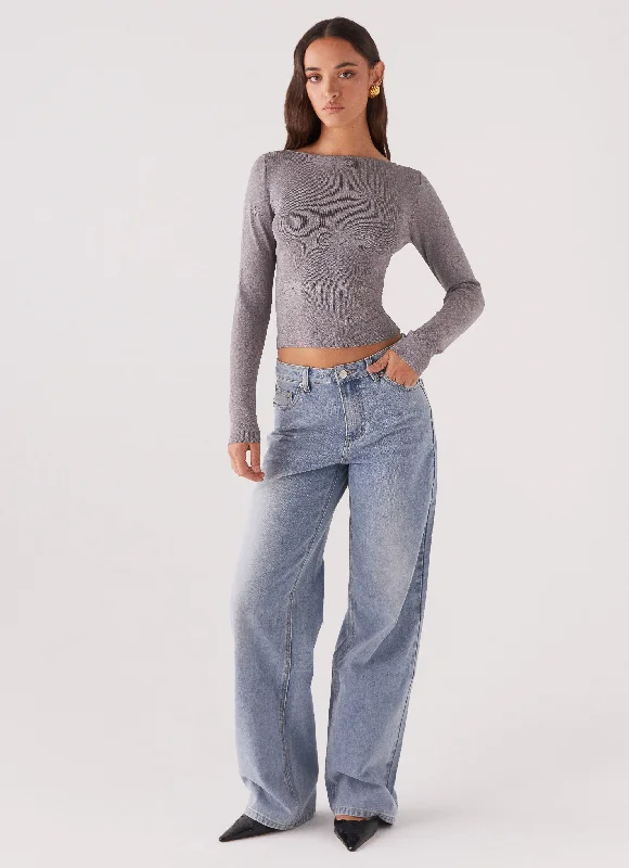 Dandelion Long Sleeve Knit Top - Grey Marle