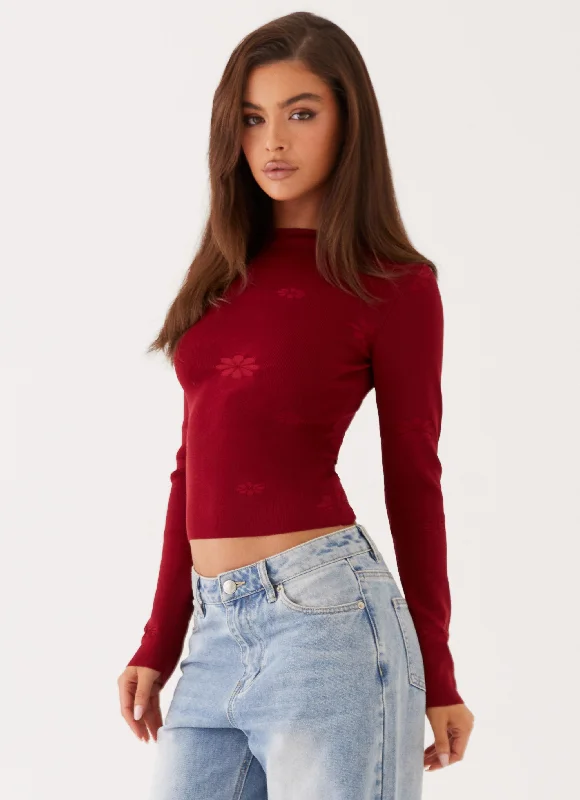 Dandelion Long Sleeve Knit Top - Red