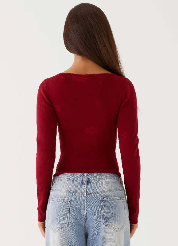 Dandelion Long Sleeve Knit Top - Red