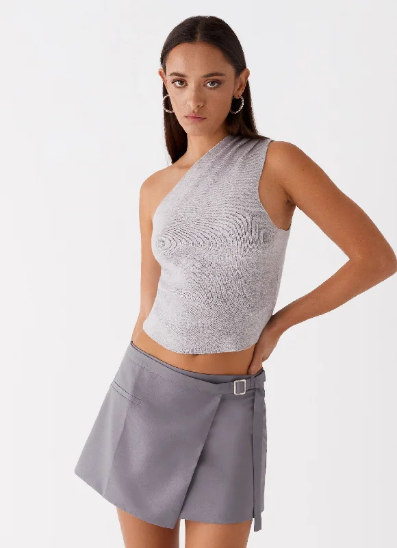 Indy One Shoulder Knit Top - Grey