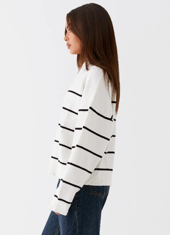 Kimmy Oversized Knit Cardigan - Ivory Stripe