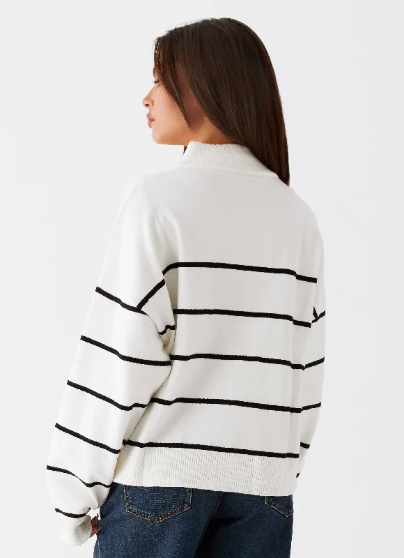 Kimmy Oversized Knit Cardigan - Ivory Stripe