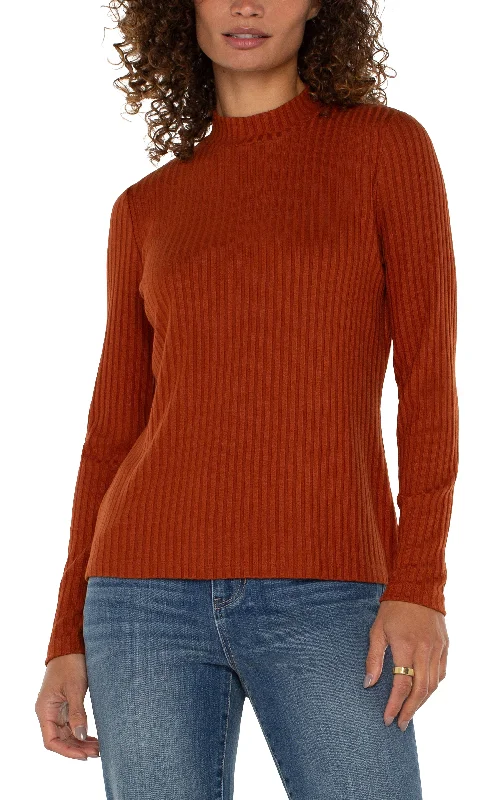 MOCK NECK LONG SLEEVE KNIT TOP