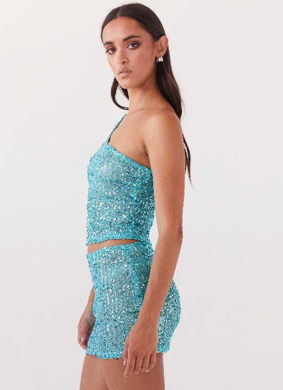 Neon Nights Sequin One Shoulder Top - Crystal