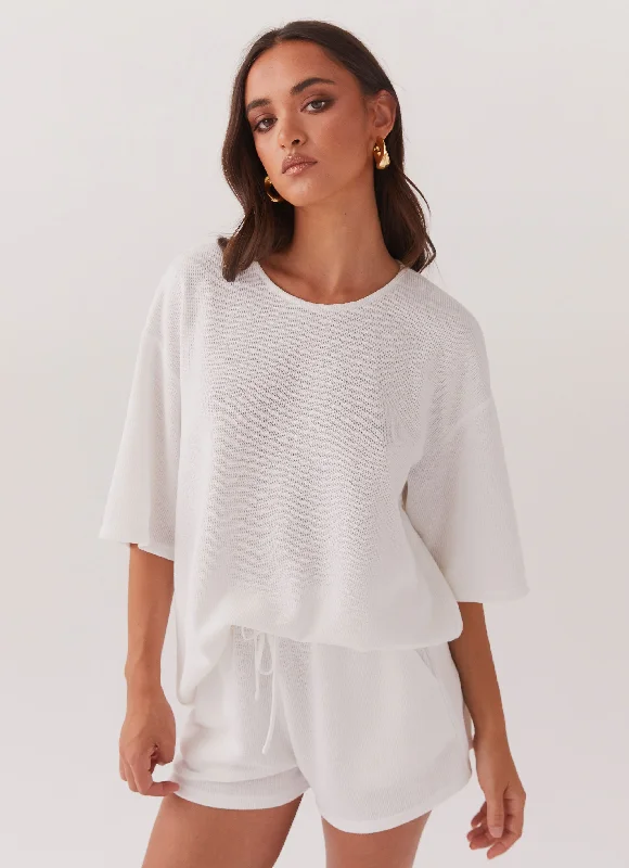 Ocean Waves Oversized Knit Tee - White