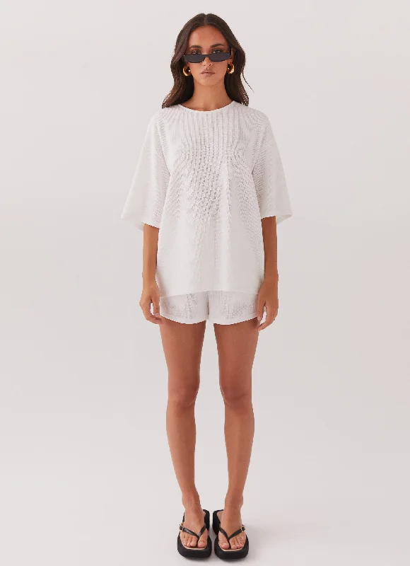 Ocean Waves Oversized Knit Tee - White