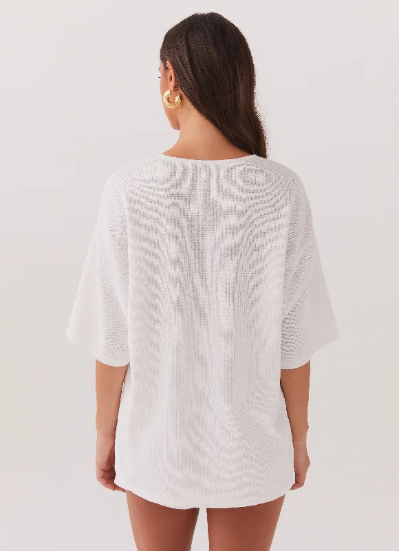 Ocean Waves Oversized Knit Tee - White