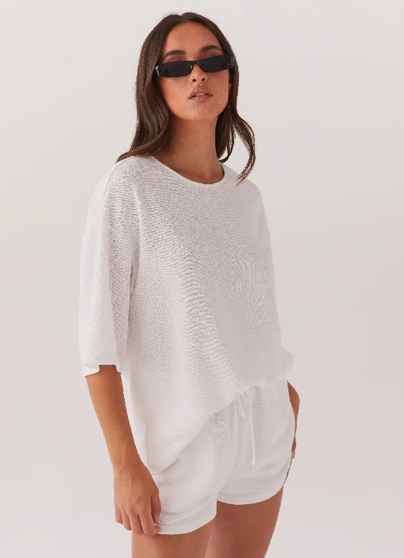 Ocean Waves Oversized Knit Tee - White