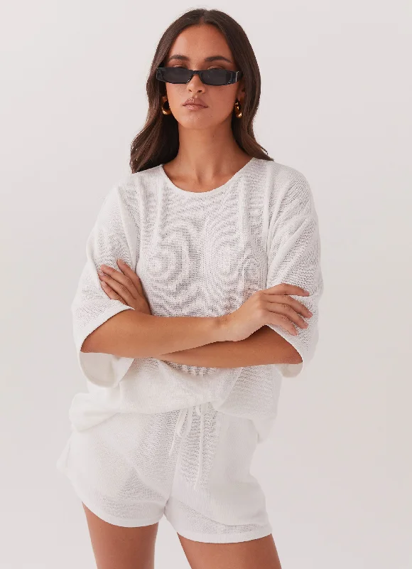 Ocean Waves Oversized Knit Tee - White