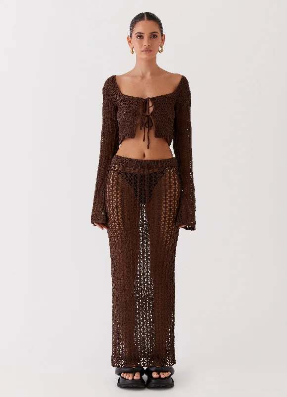 Rosalina Crochet Long Sleeve Top - Chocolate