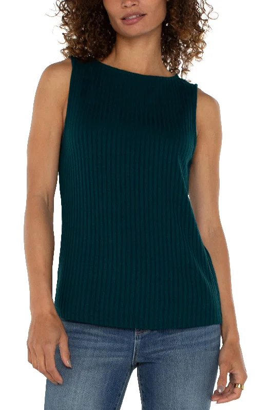 SLEEVELESS BOAT NECK RIB KNIT TOP