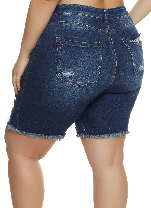 Plus Size Distressed Denim Bermuda Shorts