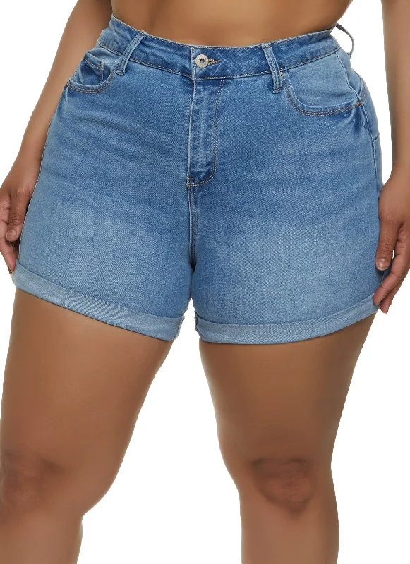 Plus Size WAX Fixed Cuff Denim Shorts