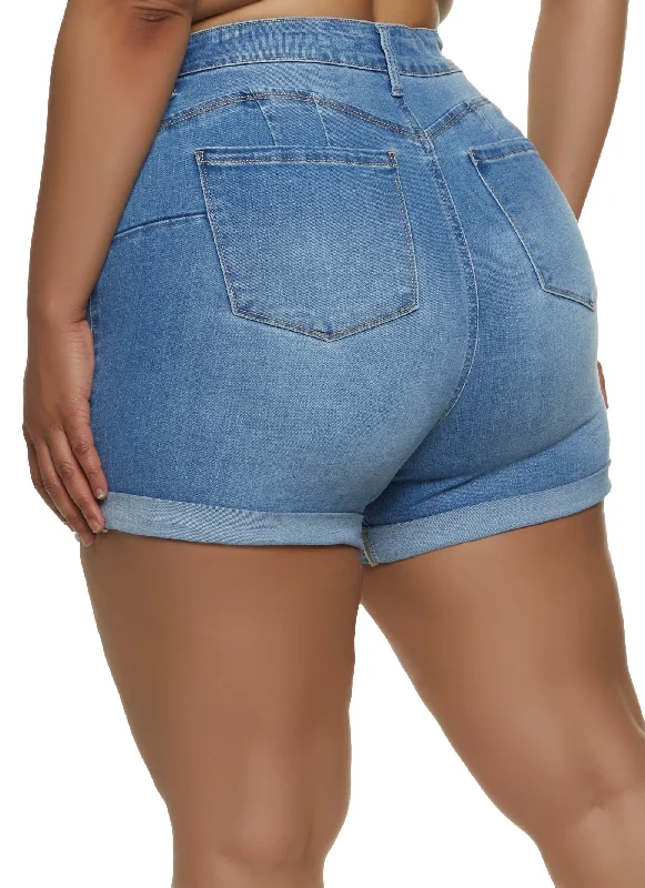 Plus Size WAX Fixed Cuff Denim Shorts