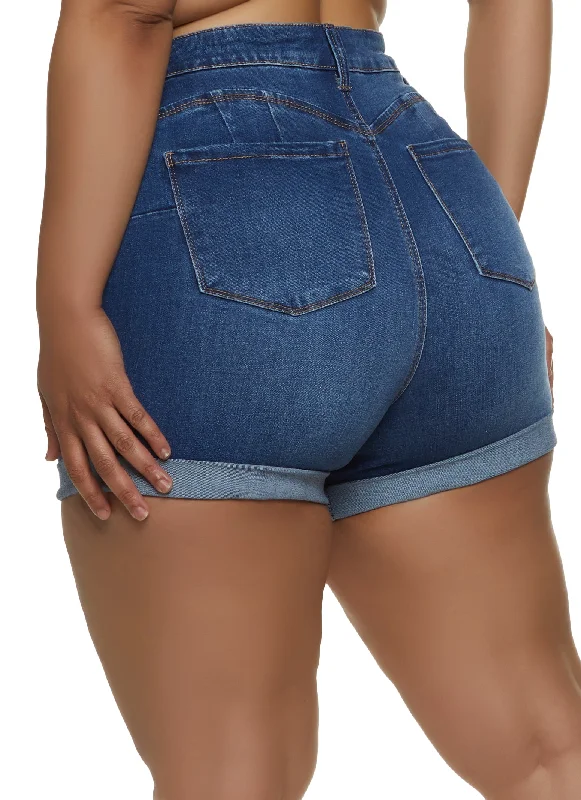 Plus Size WAX Fixed Cuff Denim Shorts