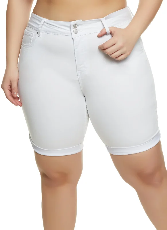 Plus Size Fixed Cuff Denim Bermuda Shorts