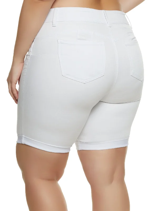 Plus Size Fixed Cuff Denim Bermuda Shorts