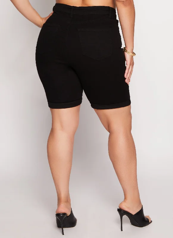 Plus Size WAX Denim Cuffed Bermuda Shorts