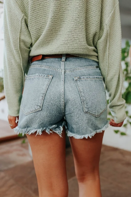 Catch Up Distressed Medium Wash Denim Shorts - FINAL SALE