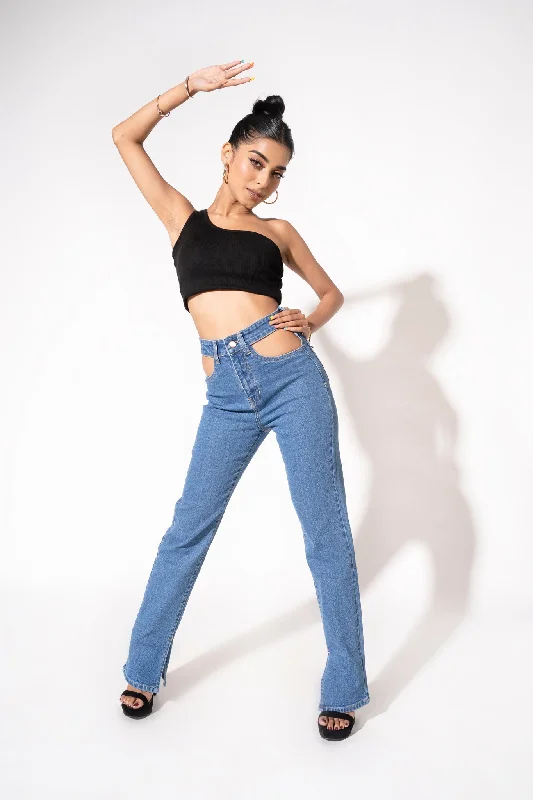 Cut Out High Waist Straight Leg Jeans