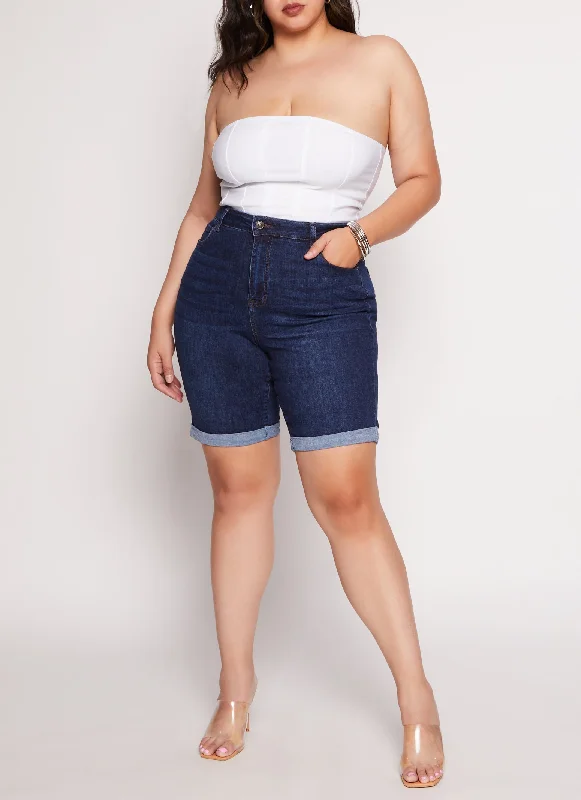 Plus Size WAX Denim Cuffed Bermuda Shorts